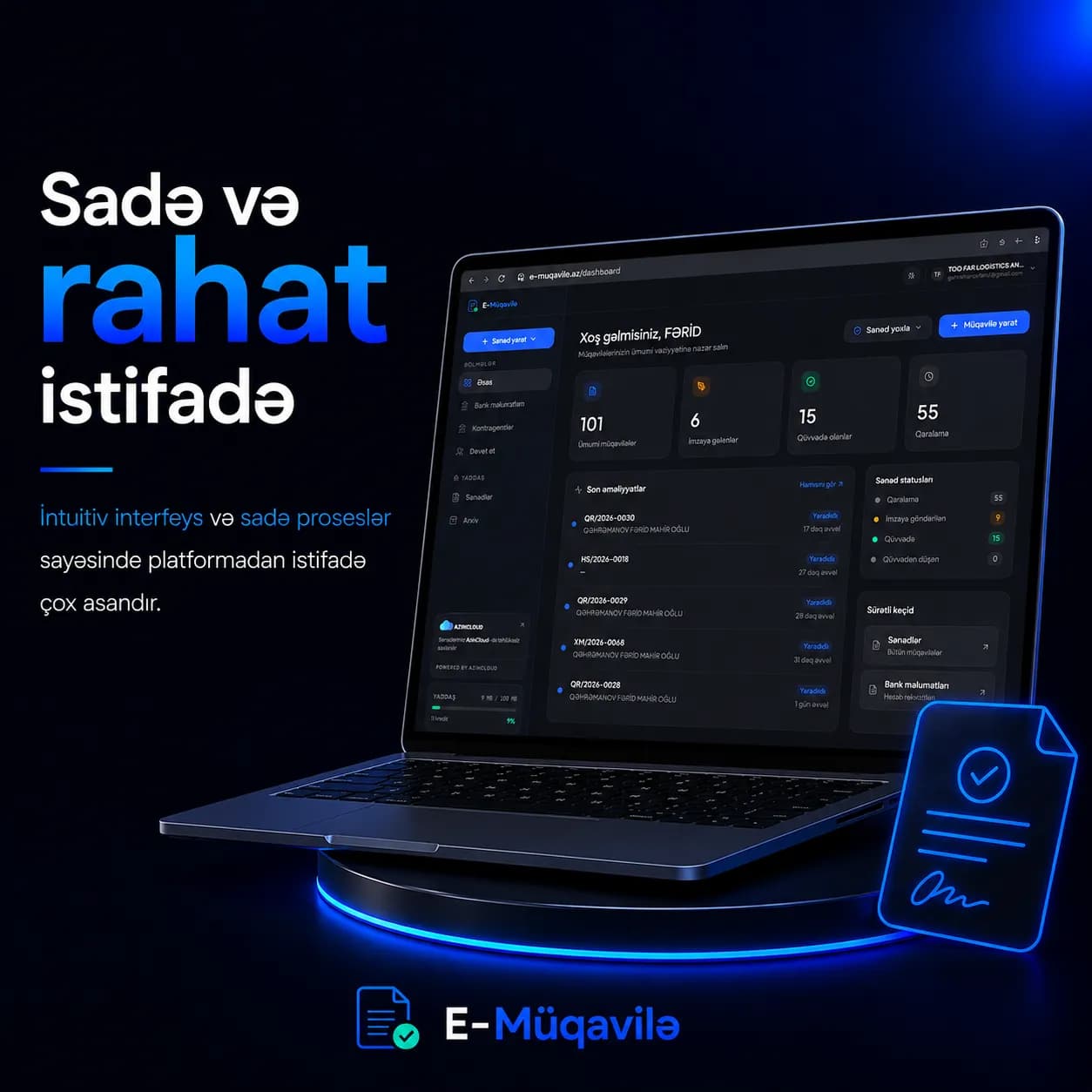 E-Müqavilə üçün sosial şəbəkə postu — platformanın interfeysi