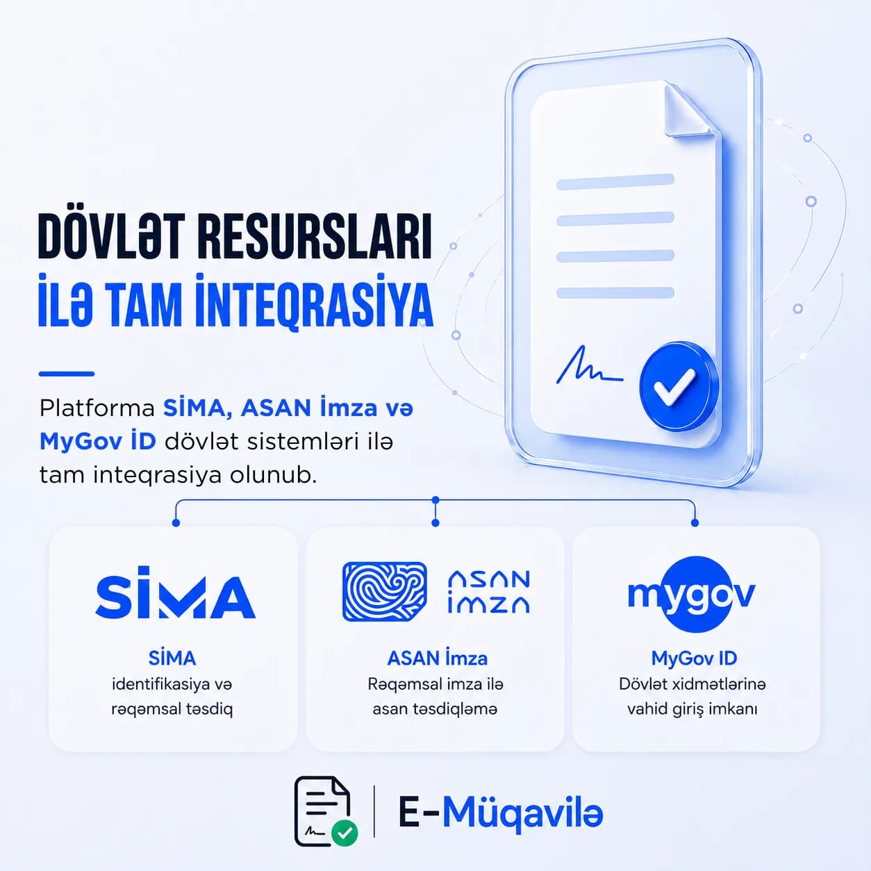 E-Müqavilə üçün sosial şəbəkə postu — SİMA, ASAN İmza və MyGov ID inteqrasiyası