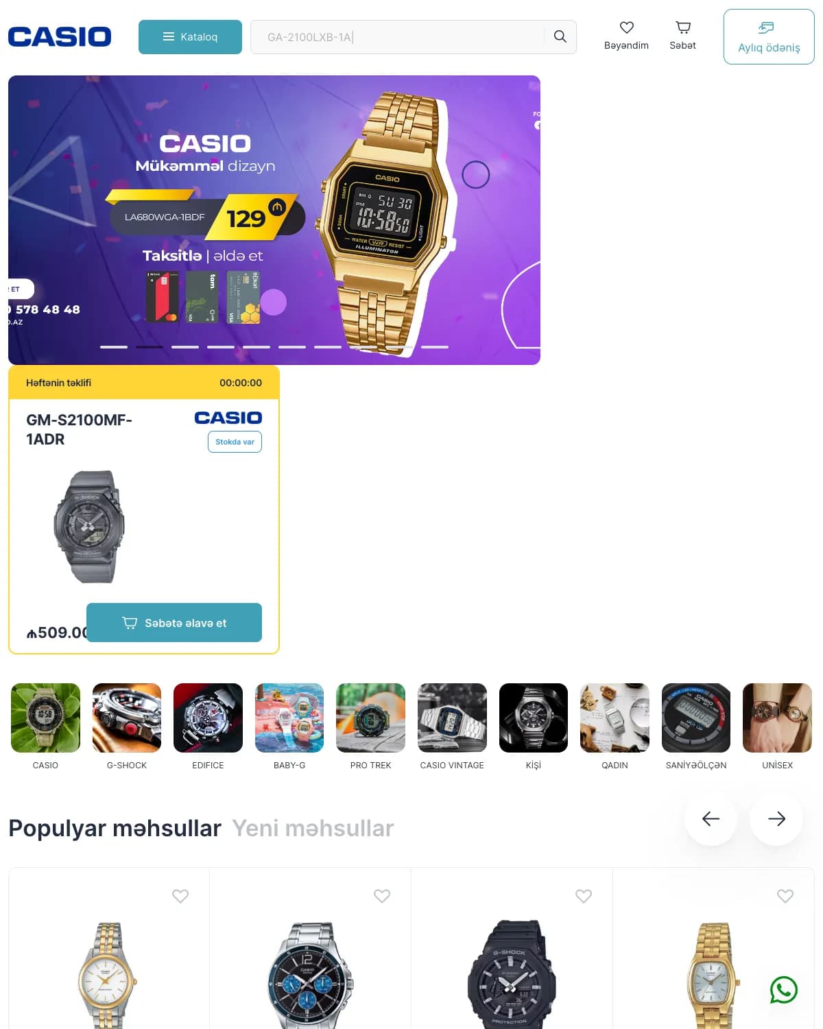 Casio Azərbaycan rəsmi distributoru üçün onlayn mağaza saytı