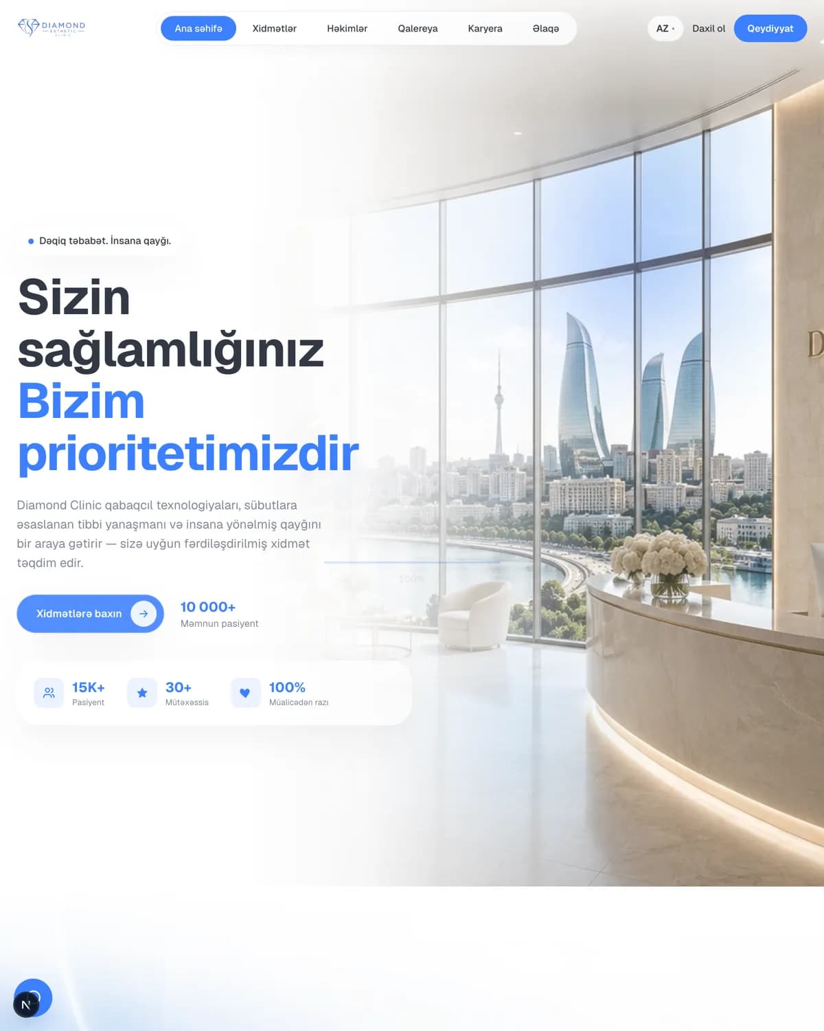 Diamond Esthetic estetik tibb klinikası üçün onlayn rezervasiya saytı