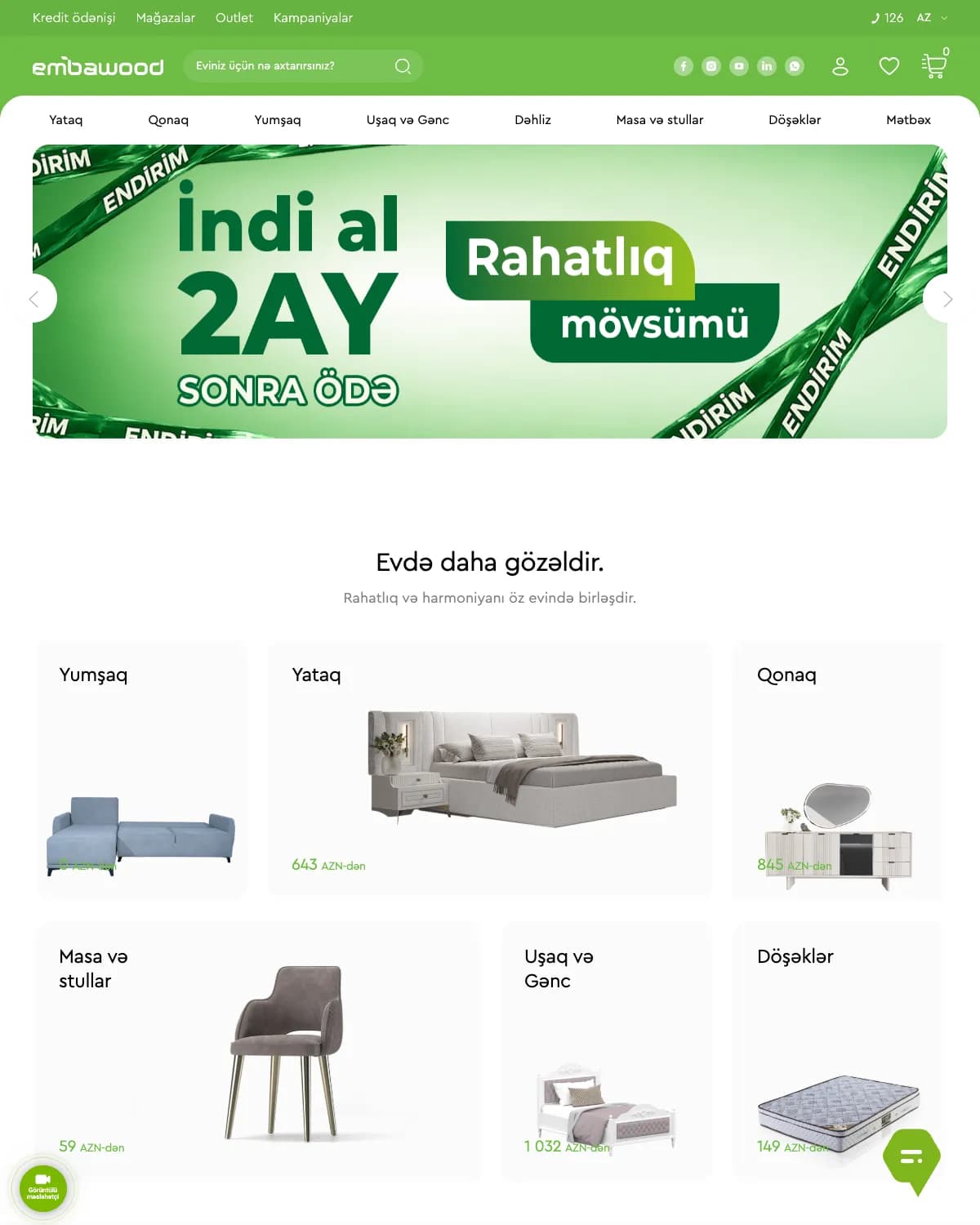 Embawood mebel brendi üçün onlayn mağaza saytı